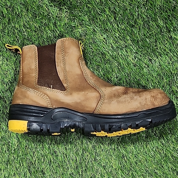 Men's Tan Leather Work Boots Steel Toe - Picture 3 of 6